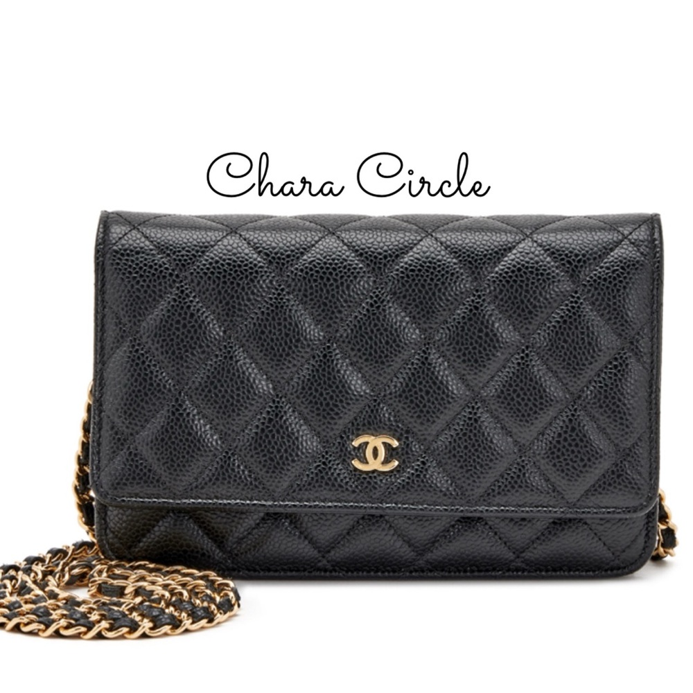 Chanel Black Quilted Caviar Wallet On Chain Gold Hardware